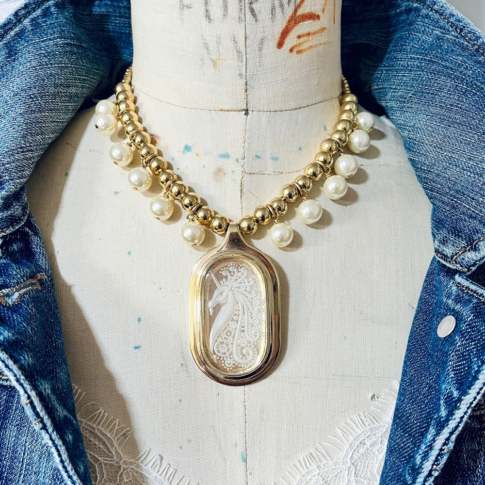 Upcycled vintage etched Unicorn necklace by Glamourbilly